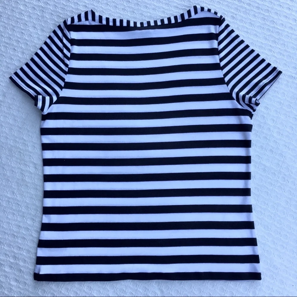 CHAPS NAVY and WHITE STRIPED BOATNECK TEE SHIRT